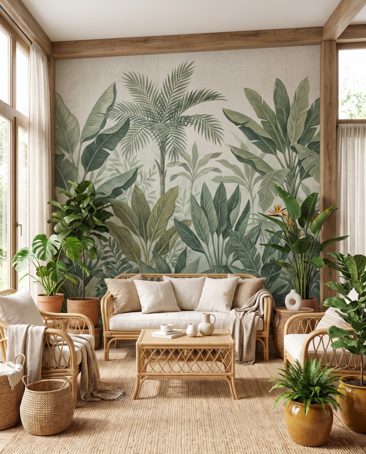 Véranda avec papier peint jungle Image