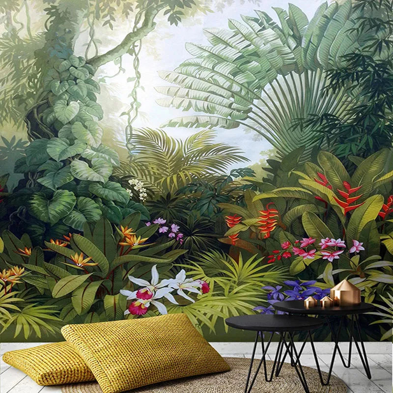 Papier peint panoramique Forêt tropicale ancienne, vert profond, mise en situation 3