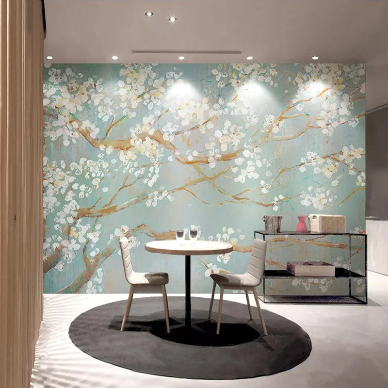Papier peint panoramique Branches en fleurs, céladon, mise en situation 3