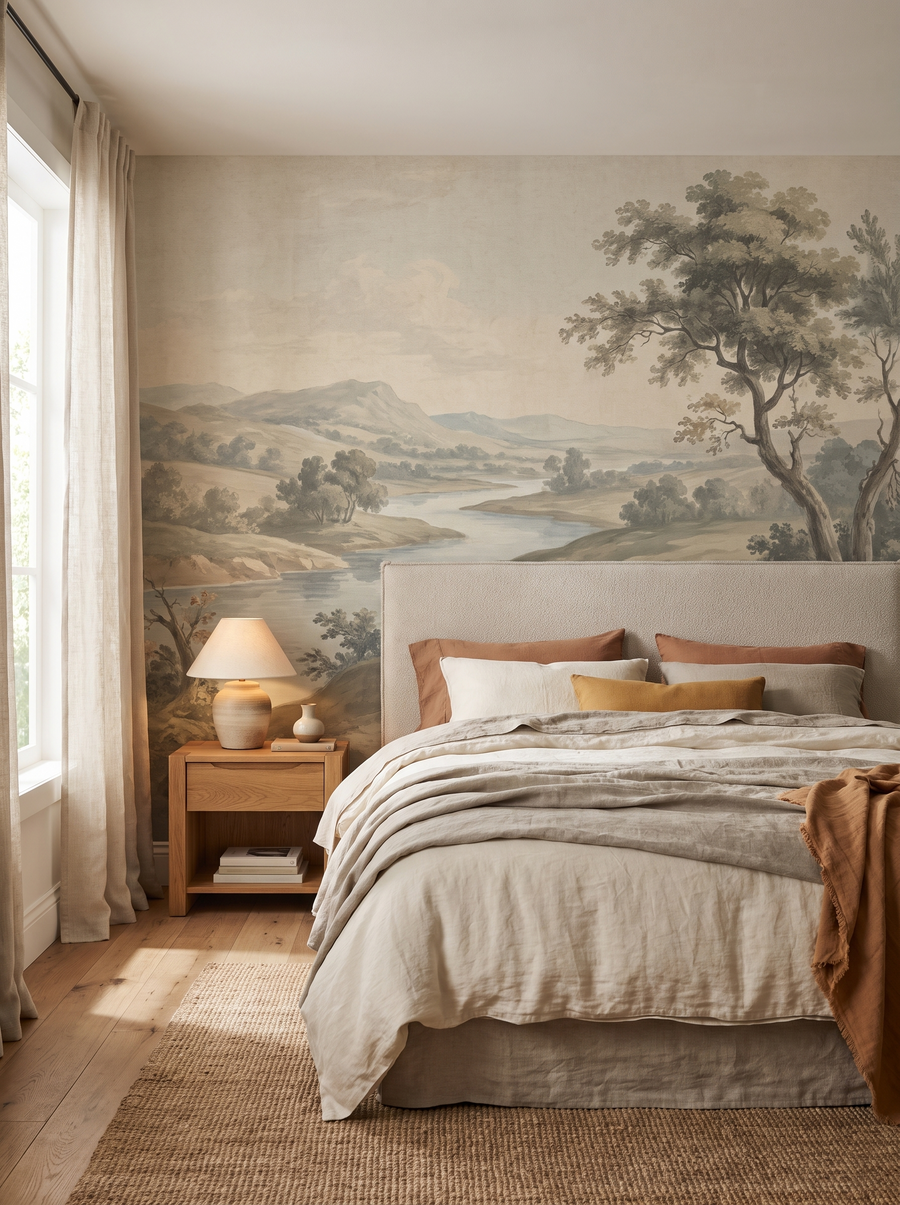Chambre avec papier peint paysage panoramique