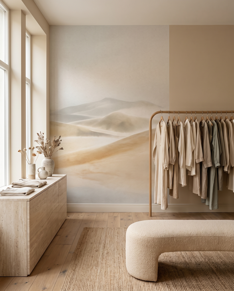 Boutique avec papier peint panoramique dunes