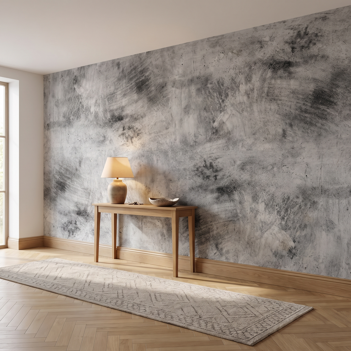 Papier peint panoramique Béton brut, gris posé du sol au plafond dans une entrée