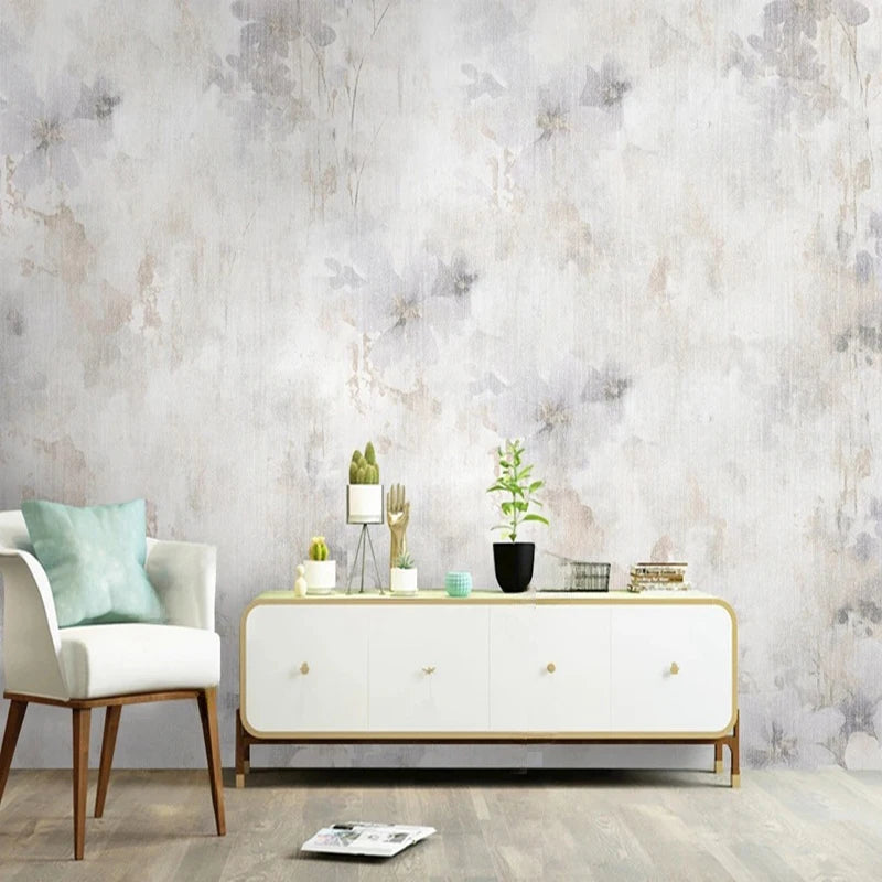 Papier peint panoramique Enduit fleuri, gris perle, exemple de pose