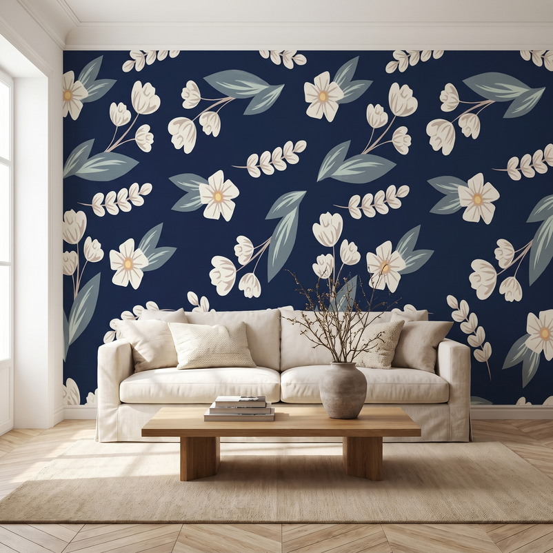Fleurs blanches sur fond marine