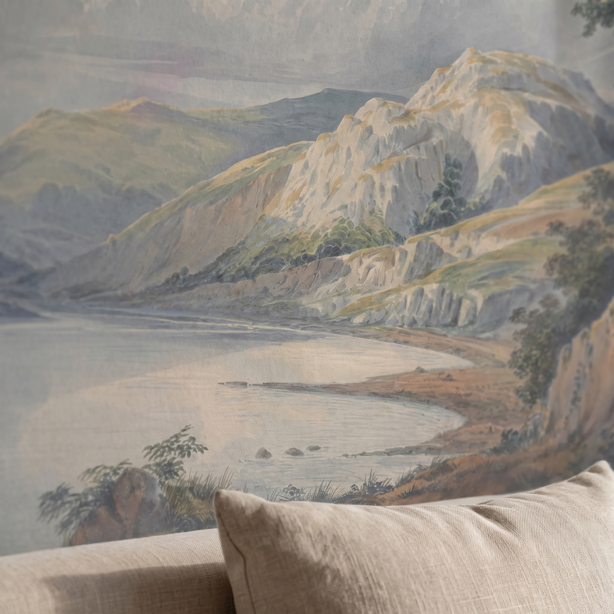 Détail du papier peint panoramique Lac de montagne, aquarelle, papier intissé mat