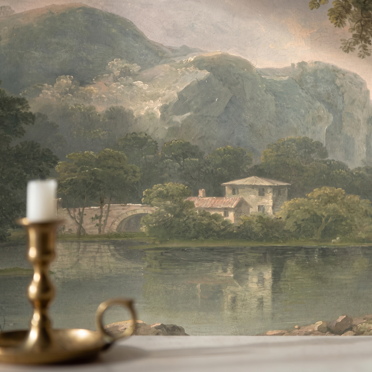 Détail du papier peint panoramique Lac et villa italienne, papier intissé mat