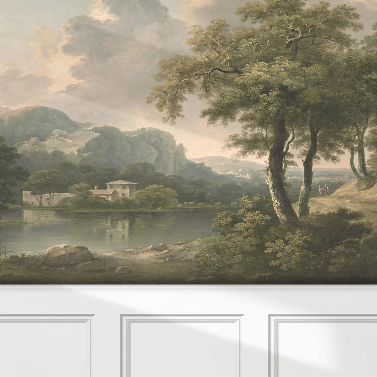 Papier peint panoramique Lac et villa italienne, exemple de pose