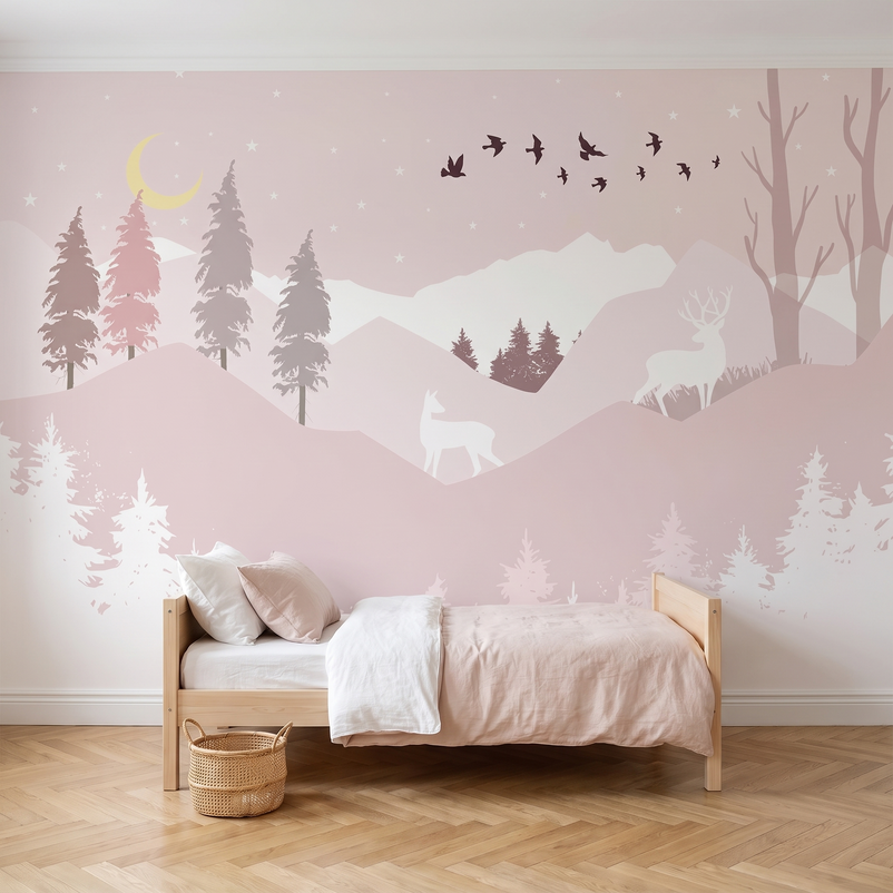 Montagnes et biches, rose poudré