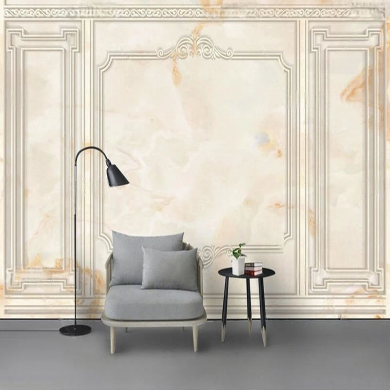 Papier peint panoramique Moulures et marbre, crème, exemple de pose