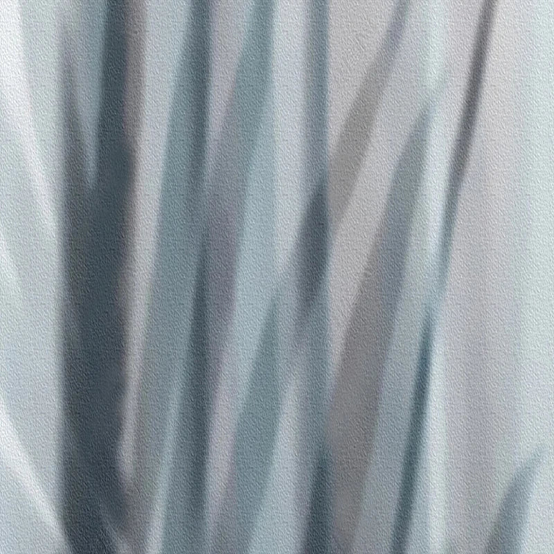 Papier peint panoramique Palmes bleu-gris sur rayures, exemple de pose