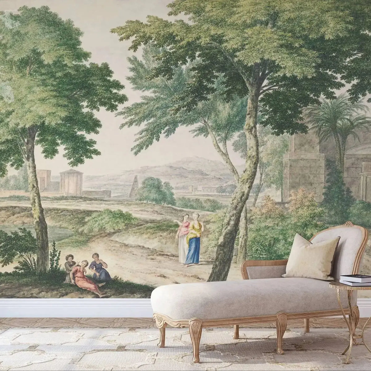Papier peint panoramique Promenade italienne au temple, exemple de pose