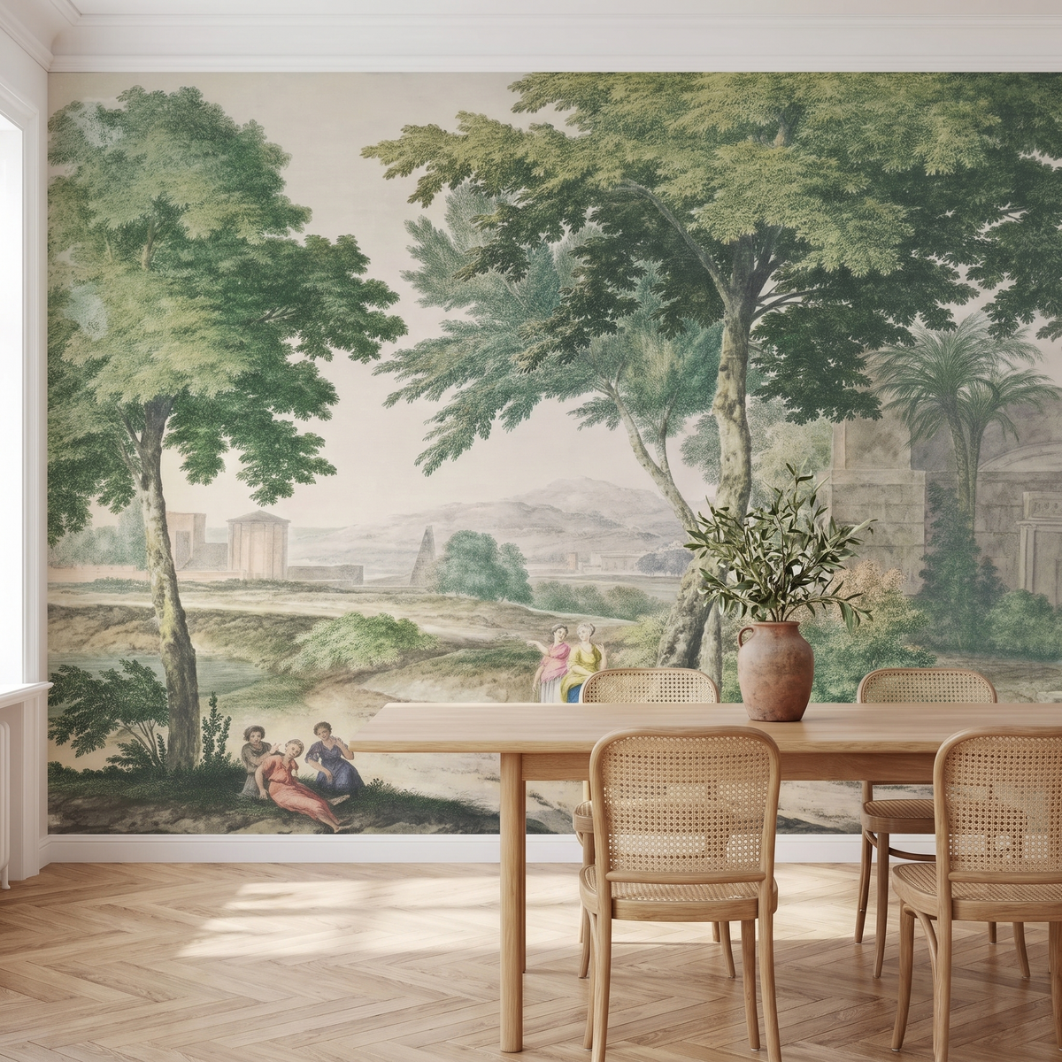 Papier peint panoramique Promenade italienne au temple posé du sol au plafond dans une salle à manger