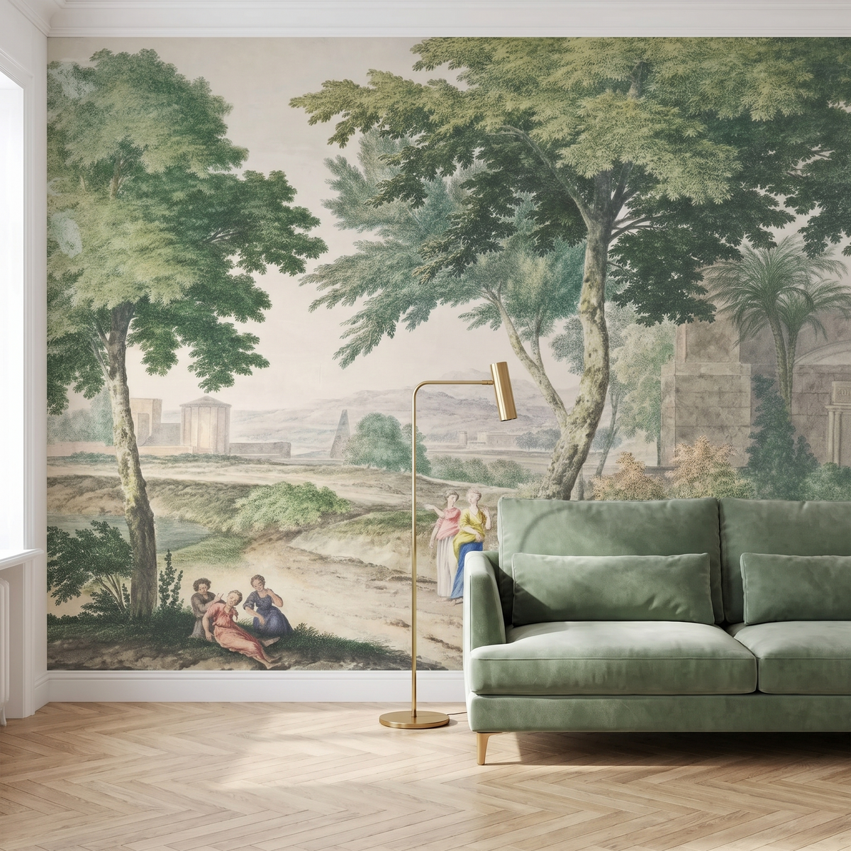 Papier peint panoramique Promenade italienne au temple posé du sol au plafond dans un salon